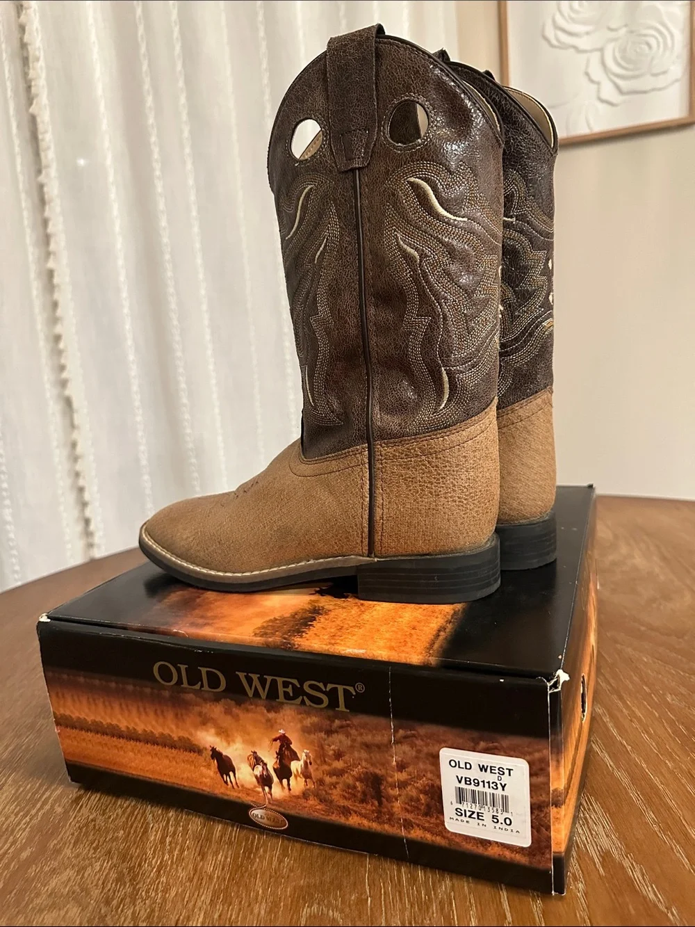 Old West Two-Tone Brown Western Pull-On Boots